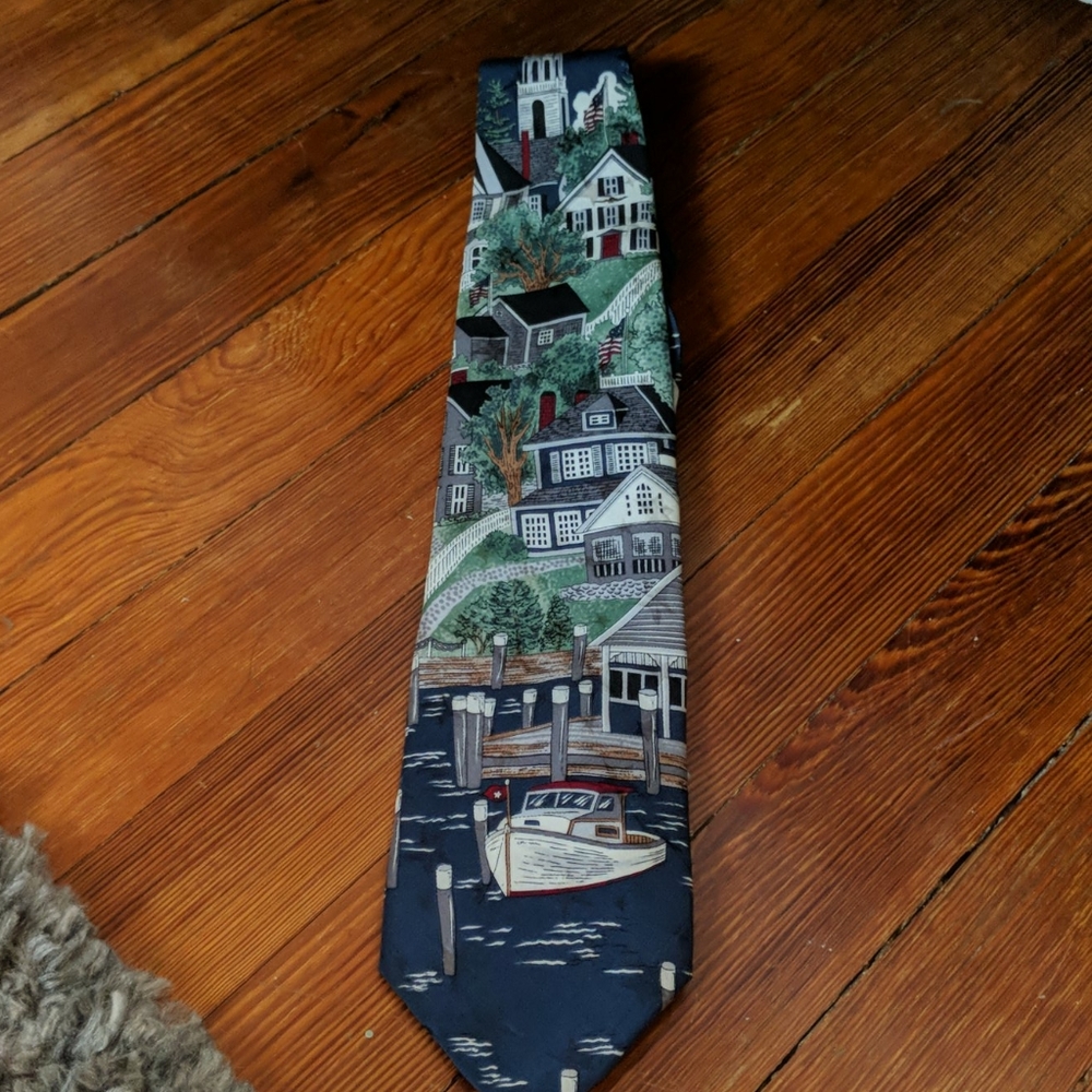 New England village silk tie